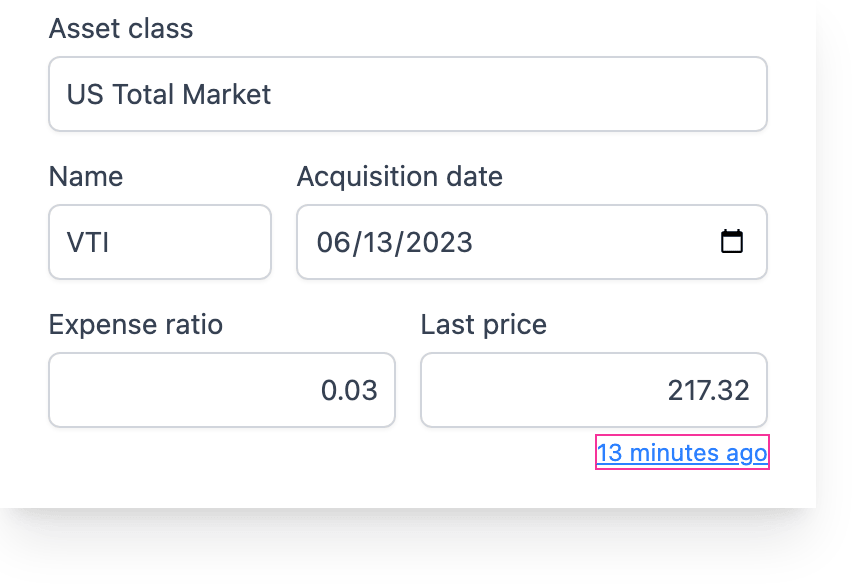 Holdings with a control for refreshing prices